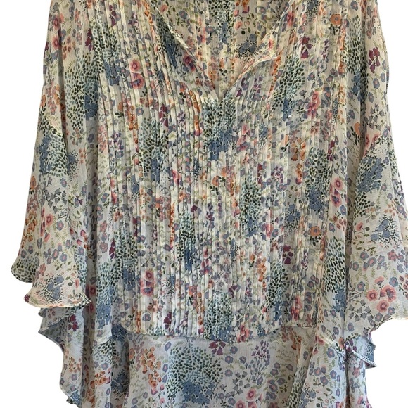 Sundance Floral Pleated Sheer Pintuck Dolman Boho Flowy Blouse Size Medium - Picture 2 of 6